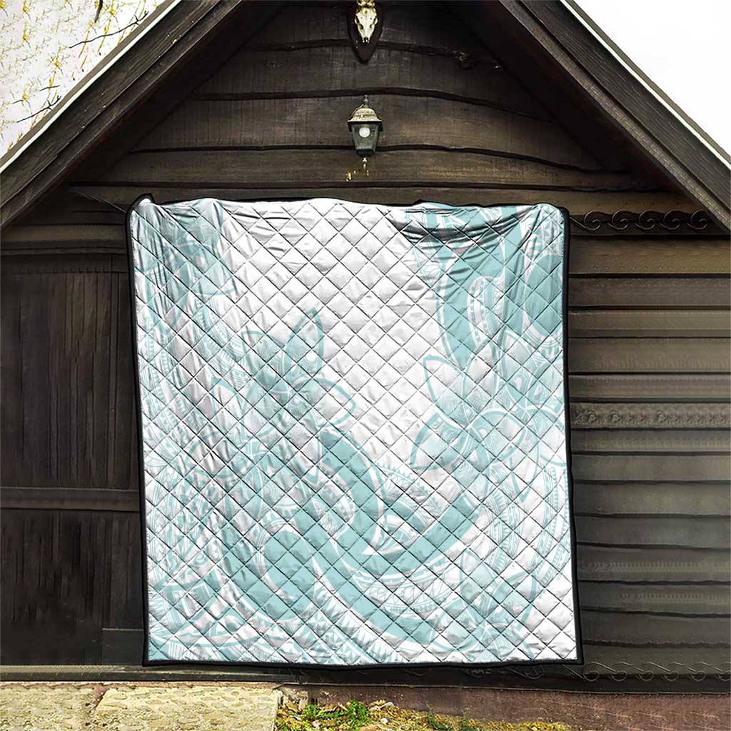 Polynesian Tribal Plumeria Lotu Tamaiti Quilt Pastel Cyan - Polynesian Pride
