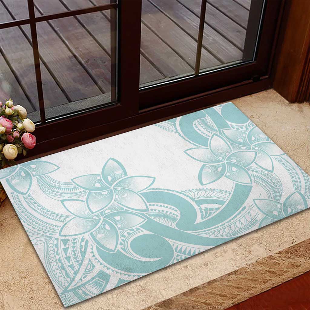 Polynesian Tribal Plumeria Lotu Tamaiti Rubber Doormat Pastel Cyan LT9 - Polynesian Pride
