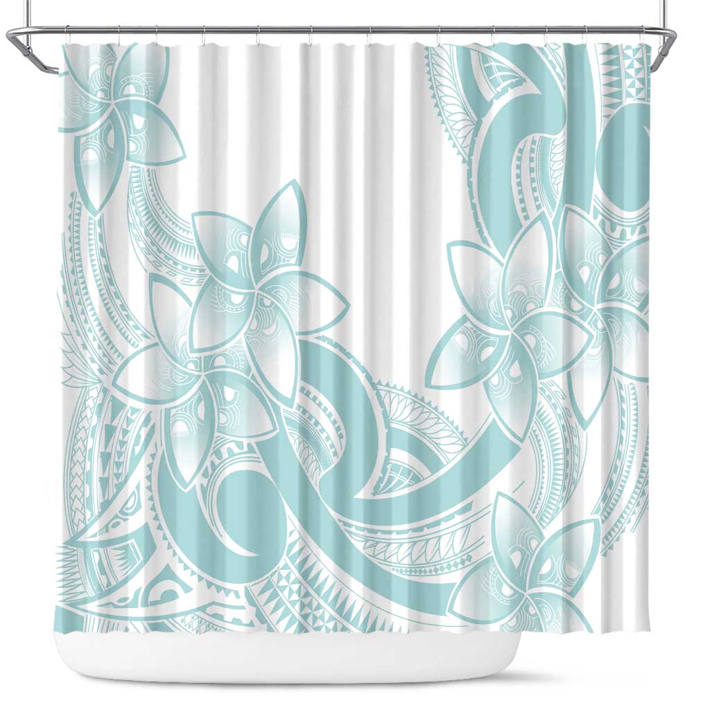 Polynesian Tribal Plumeria Lotu Tamaiti Shower Curtain Pastel Cyan - Polynesian Pride