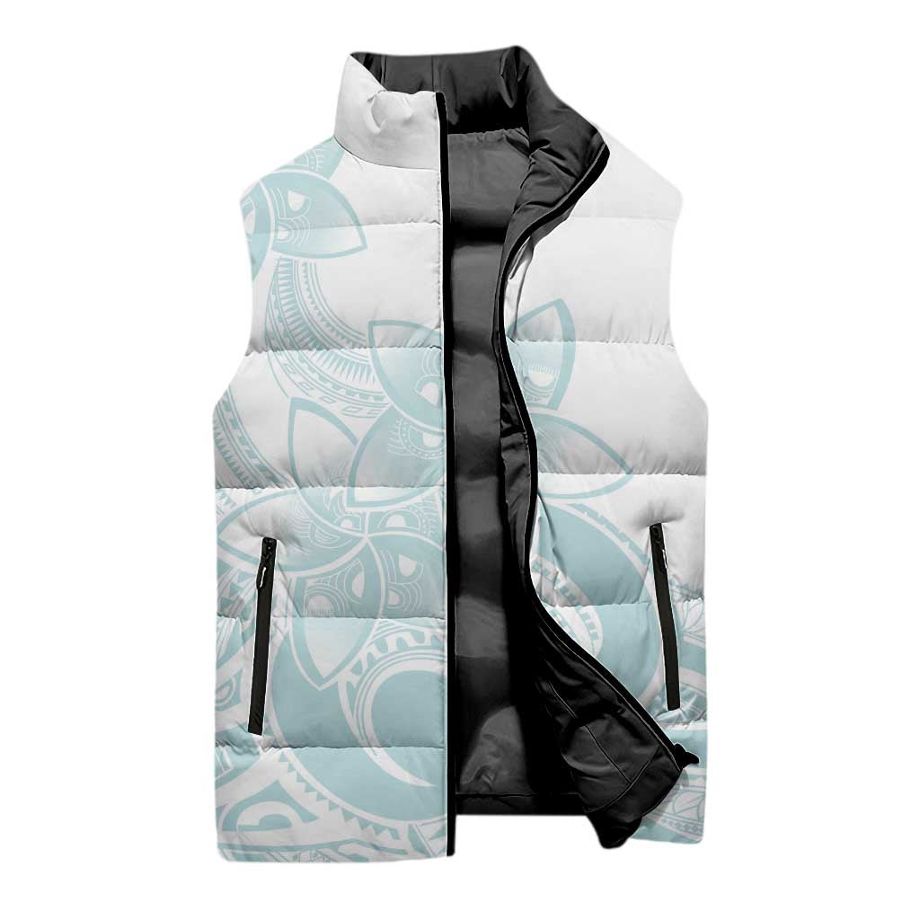 Polynesian Tribal Plumeria Lotu Tamaiti Sleeveless Puffer Jacket Pastel Cyan LT9 - Polynesian Pride