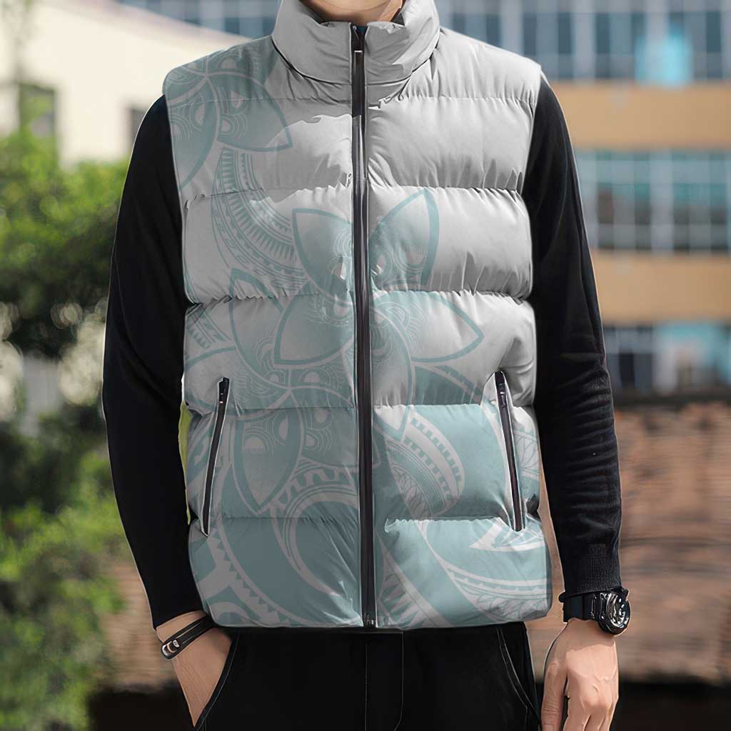 Polynesian Tribal Plumeria Lotu Tamaiti Sleeveless Puffer Jacket Pastel Cyan LT9 - Polynesian Pride