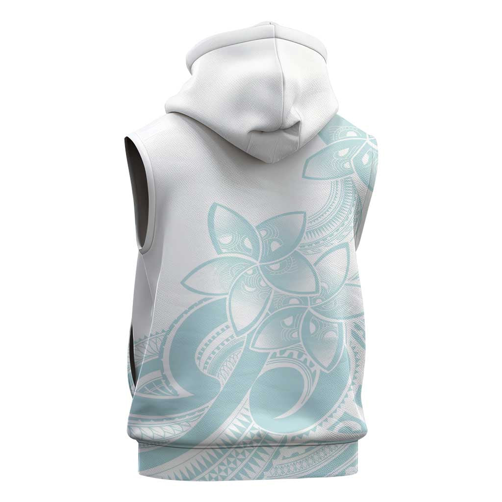 Polynesian Tribal Plumeria Lotu Tamaiti Sleeveless Zip Hoodie Pastel Cyan - Polynesian Pride