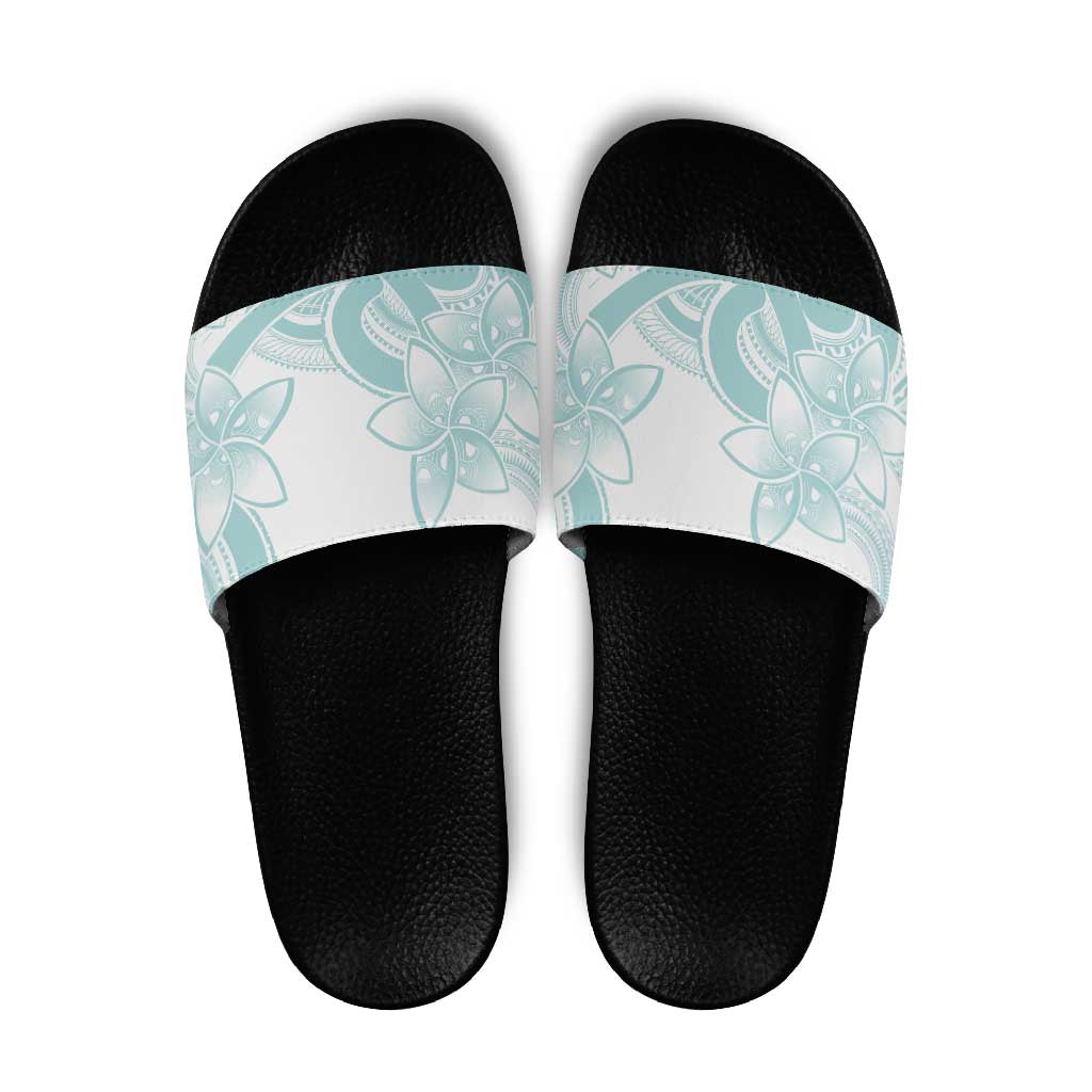 Polynesian Tribal Plumeria Lotu Tamaiti Slide Sandals Pastel Cyan LT9 Cyan - Polynesian Pride