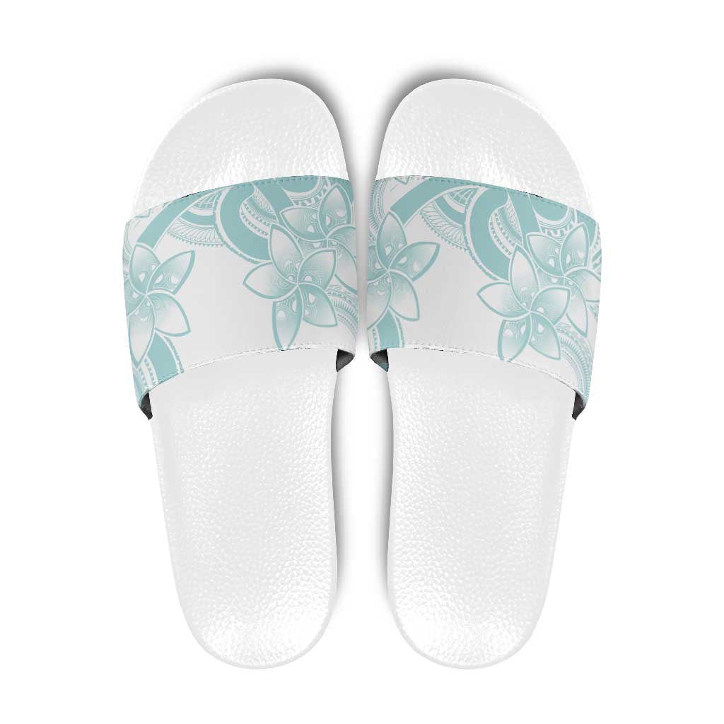 Polynesian Tribal Plumeria Lotu Tamaiti Slide Sandals Pastel Cyan LT9 Cyan - Polynesian Pride