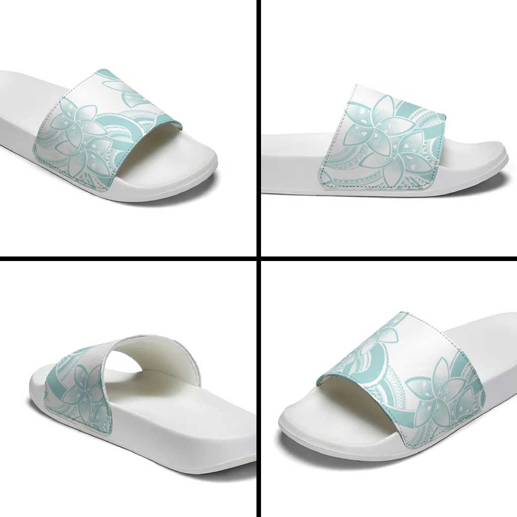 Polynesian Tribal Plumeria Lotu Tamaiti Slide Sandals Pastel Cyan LT9 - Polynesian Pride