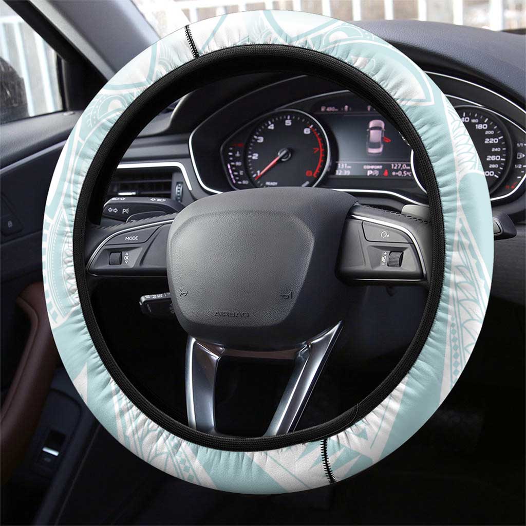 Polynesian Tribal Plumeria Lotu Tamaiti Steering Wheel Cover Pastel Cyan - Polynesian Pride