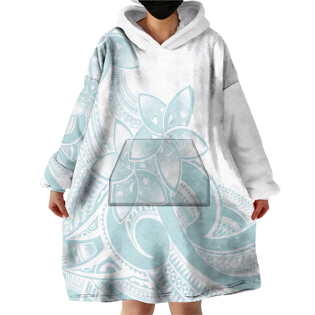 Polynesian Tribal Plumeria Lotu Tamaiti Wearable Blanket Hoodie Pastel Cyan - Polynesian Pride