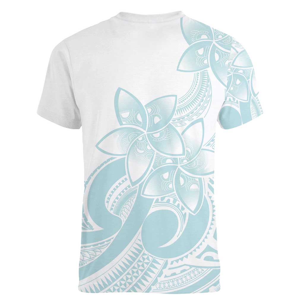 Polynesian Tribal Plumeria Lotu Tamaiti Women V-Neck T-Shirt Pastel Cyan LT9 - Polynesian Pride