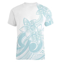 Polynesian Tribal Plumeria Lotu Tamaiti Women V-Neck T-Shirt Pastel Cyan LT9 - Polynesian Pride