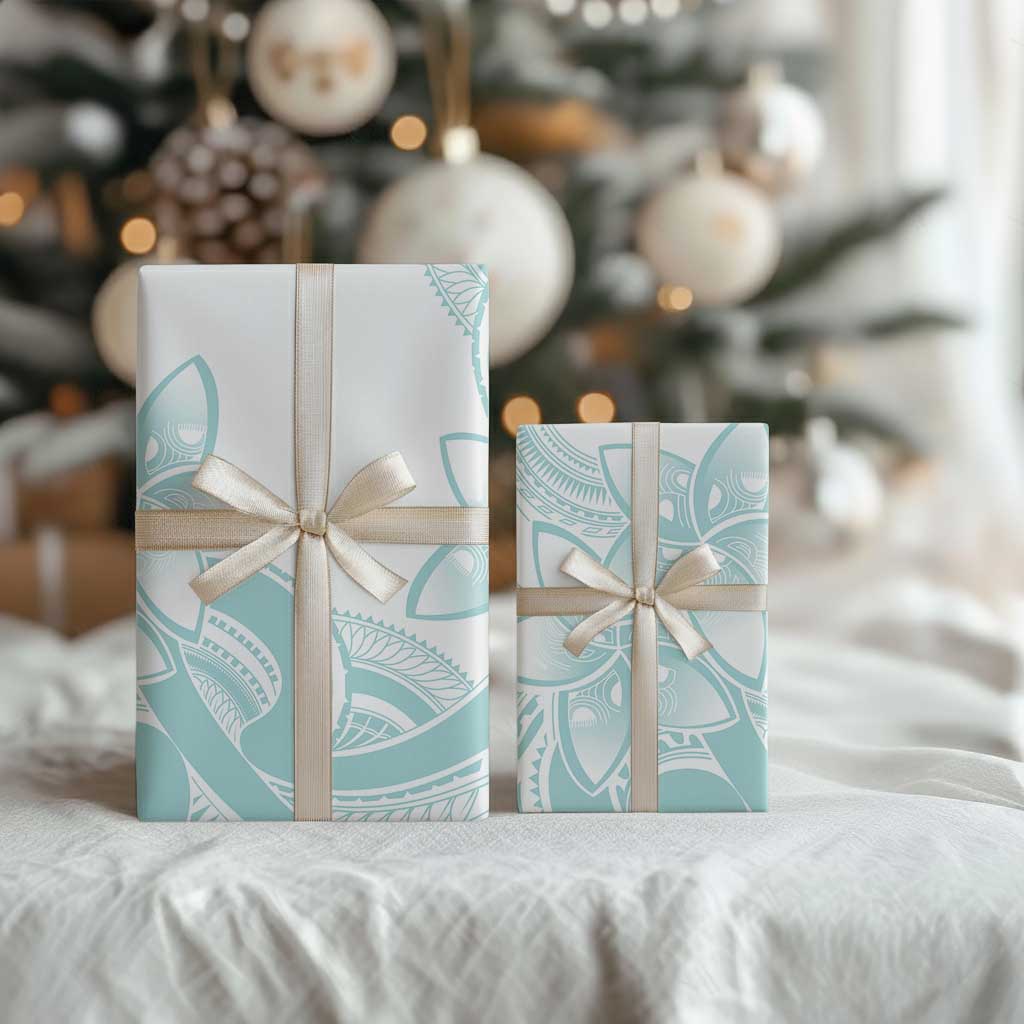 Polynesian Tribal Plumeria Lotu Tamaiti Wrapping Paper Pastel Cyan - Polynesian Pride