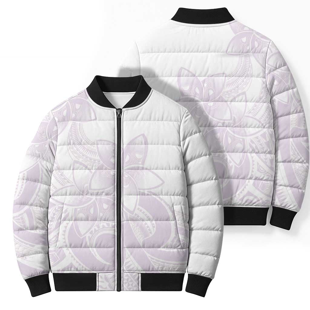 Polynesian Tribal Plumeria Lotu Tamaiti Bomber Puffer Jacket Pastel Mauve LT9 - Polynesian Pride