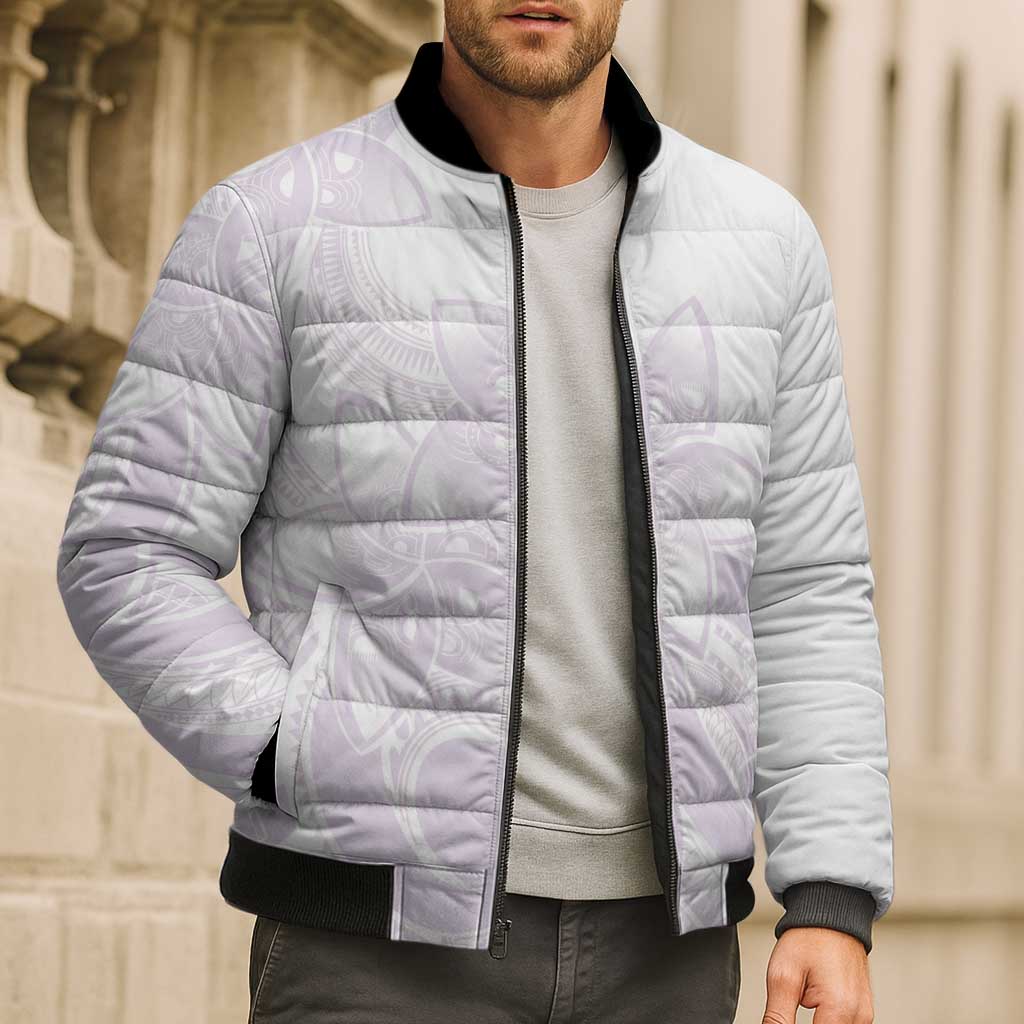 Polynesian Tribal Plumeria Lotu Tamaiti Bomber Puffer Jacket Pastel Mauve LT9 - Polynesian Pride