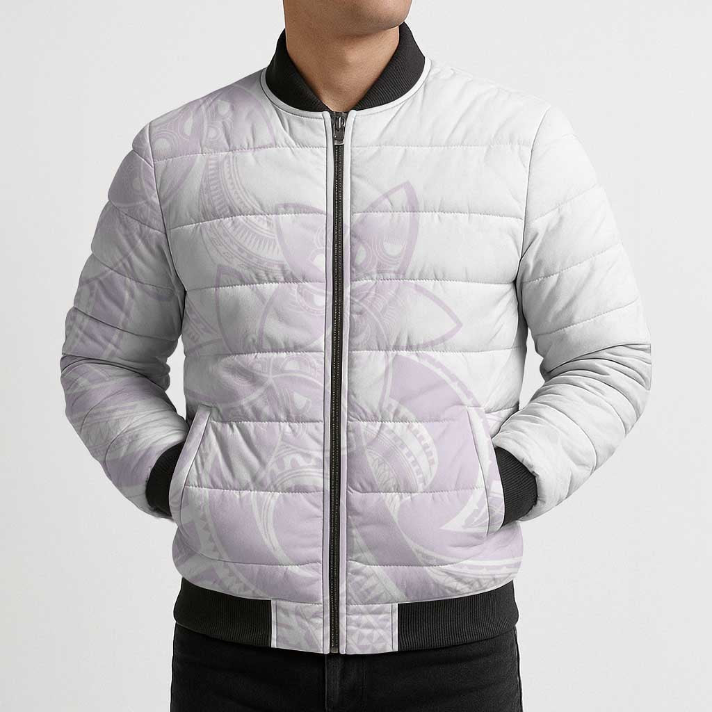 Polynesian Tribal Plumeria Lotu Tamaiti Bomber Puffer Jacket Pastel Mauve LT9 - Polynesian Pride