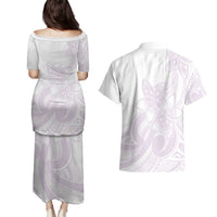 Polynesian Tribal Plumeria Lotu Tamaiti Couples Matching Puletasi and Hawaiian Shirt Pastel Mauve LT9 - Polynesian Pride