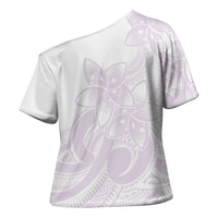 Polynesian Tribal Plumeria Lotu Tamaiti Cross Shoulder Shirt Pastel Mauve LT9 - Polynesian Pride