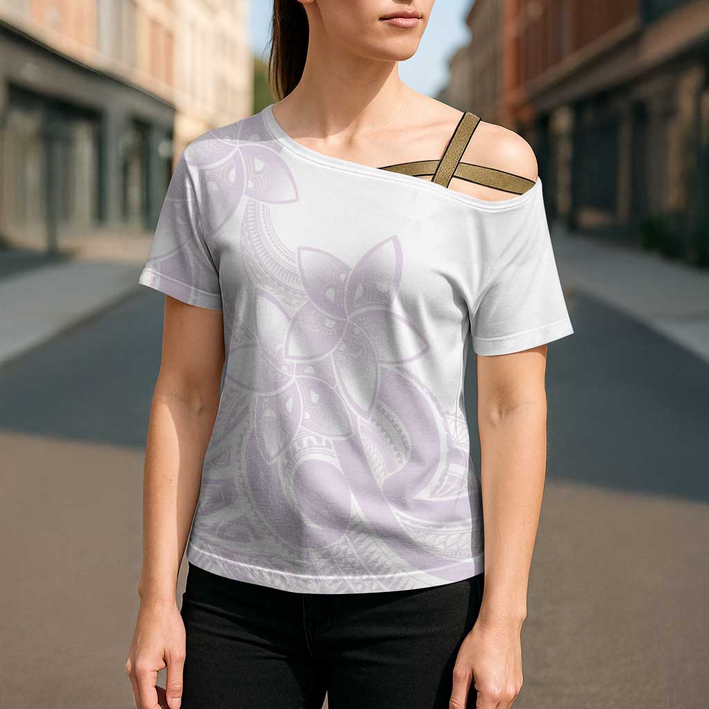 Polynesian Tribal Plumeria Lotu Tamaiti Cross Shoulder Shirt Pastel Mauve LT9 - Polynesian Pride