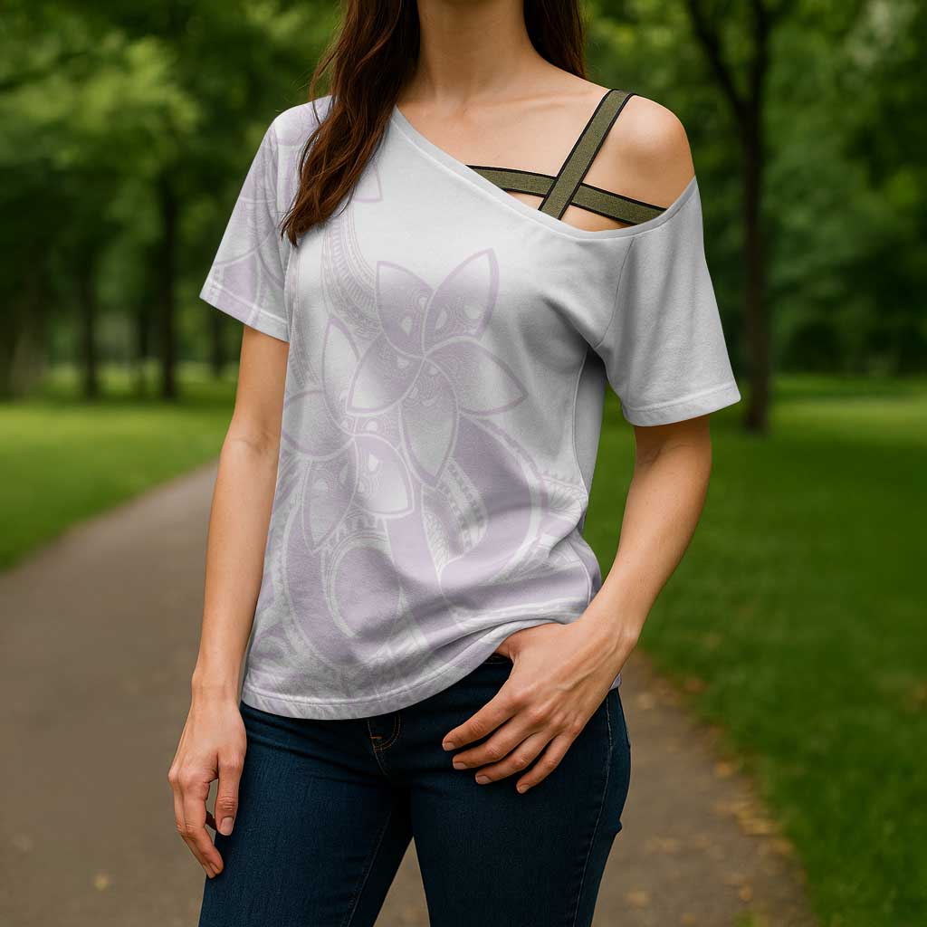 Polynesian Tribal Plumeria Lotu Tamaiti Cross Shoulder Shirt Pastel Mauve LT9 - Polynesian Pride