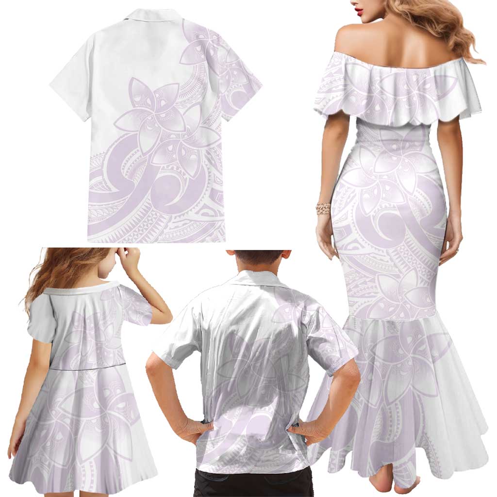 Polynesian Tribal Plumeria Lotu Tamaiti Family Matching Mermaid Dress and Hawaiian Shirt Pastel Mauve - Polynesian Pride