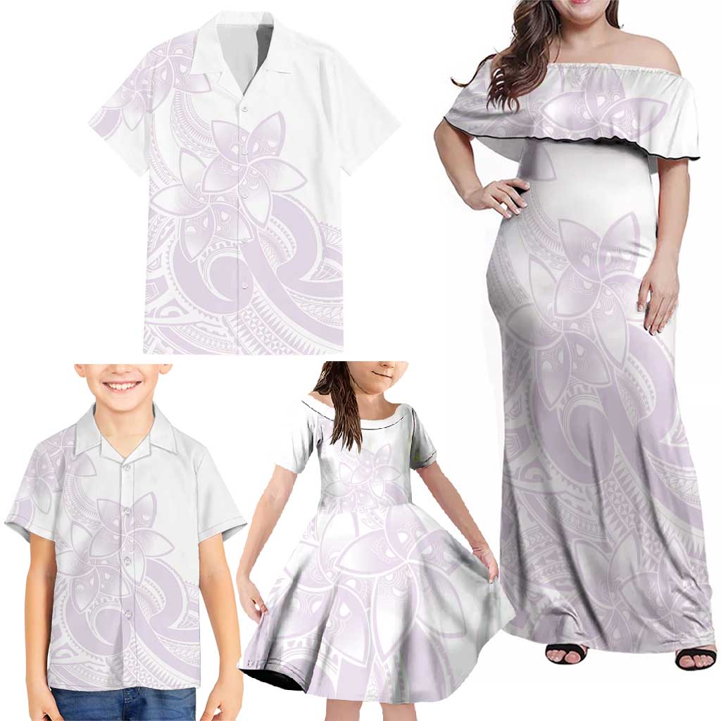 Polynesian Tribal Plumeria Lotu Tamaiti Family Matching Off Shoulder Maxi Dress and Hawaiian Shirt Pastel Mauve - Polynesian Pride