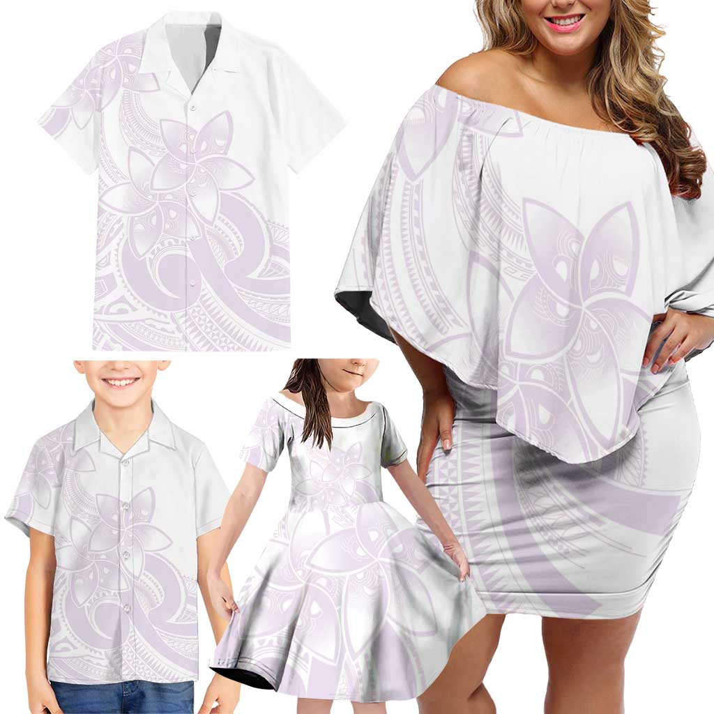 Polynesian Tribal Plumeria Lotu Tamaiti Family Matching Off Shoulder Short Dress and Hawaiian Shirt Pastel Mauve - Polynesian Pride