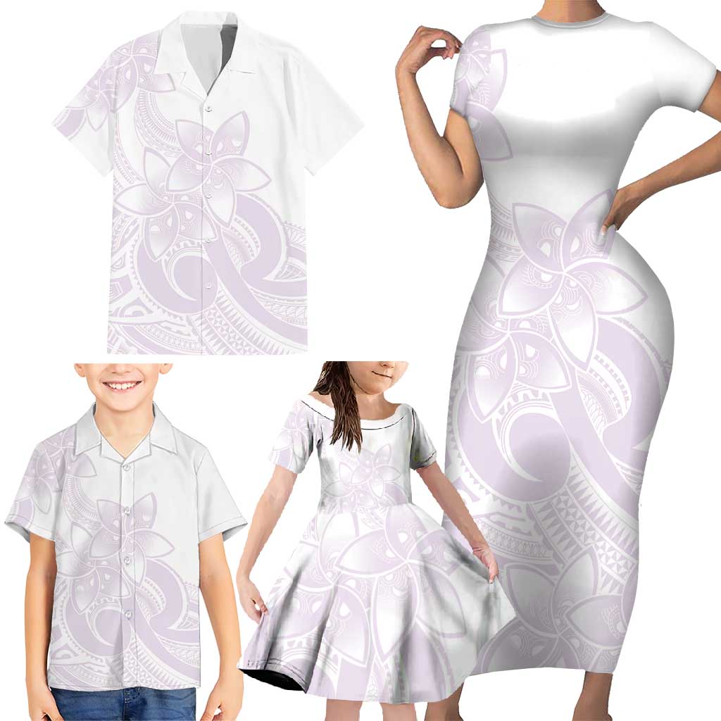 Polynesian Tribal Plumeria Lotu Tamaiti Family Matching Short Sleeve Bodycon Dress and Hawaiian Shirt Pastel Mauve - Polynesian Pride