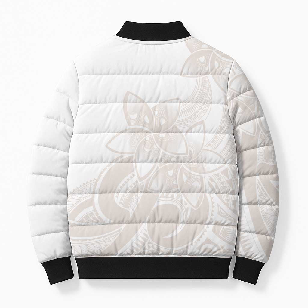 Polynesian Tribal Plumeria Lotu Tamaiti Bomber Puffer Jacket Pastel Nude - Polynesian Pride