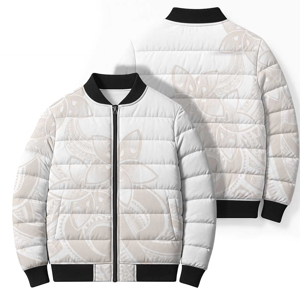 Polynesian Tribal Plumeria Lotu Tamaiti Bomber Puffer Jacket Pastel Nude - Polynesian Pride