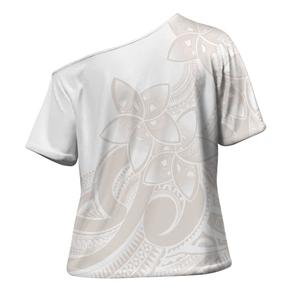 Polynesian Tribal Plumeria Lotu Tamaiti Cross Shoulder Shirt Pastel Nude LT9 - Polynesian Pride