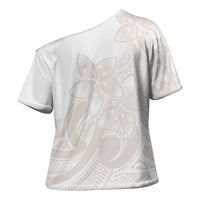 Polynesian Tribal Plumeria Lotu Tamaiti Cross Shoulder Shirt Pastel Nude LT9 - Polynesian Pride