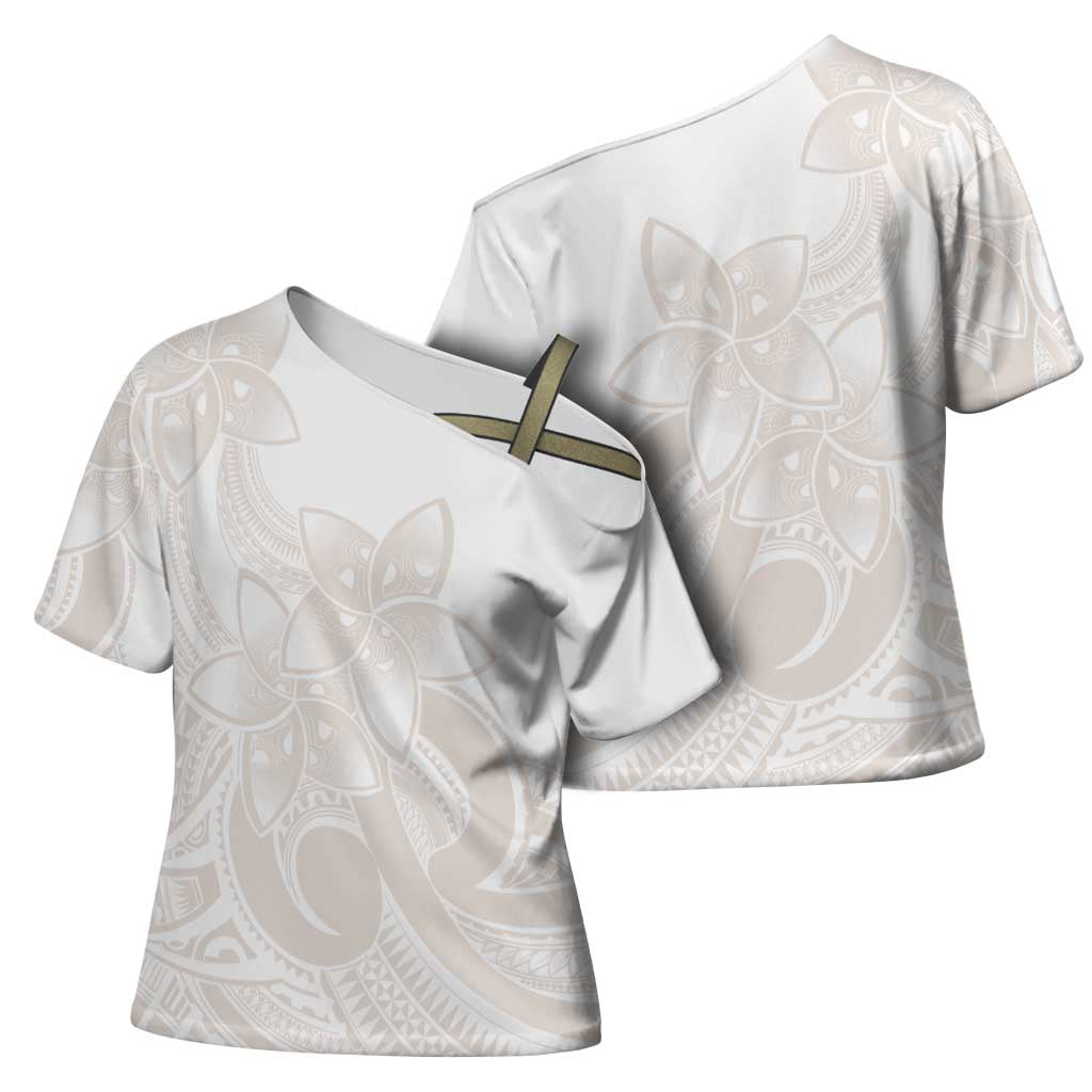 Polynesian Tribal Plumeria Lotu Tamaiti Cross Shoulder Shirt Pastel Nude LT9 - Polynesian Pride