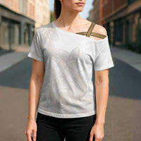 Polynesian Tribal Plumeria Lotu Tamaiti Cross Shoulder Shirt Pastel Nude LT9 - Polynesian Pride