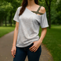 Polynesian Tribal Plumeria Lotu Tamaiti Cross Shoulder Shirt Pastel Nude LT9 - Polynesian Pride