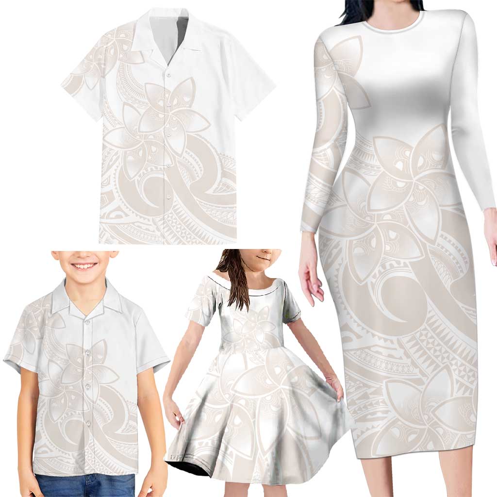 Polynesian Tribal Plumeria Lotu Tamaiti Family Matching Long Sleeve Bodycon Dress and Hawaiian Shirt Pastel Nude - Polynesian Pride