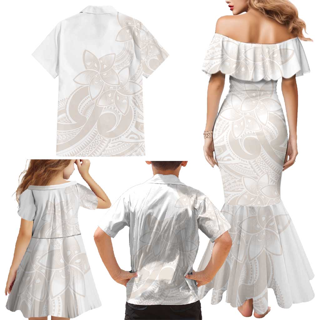 Polynesian Tribal Plumeria Lotu Tamaiti Family Matching Mermaid Dress and Hawaiian Shirt Pastel Nude - Polynesian Pride