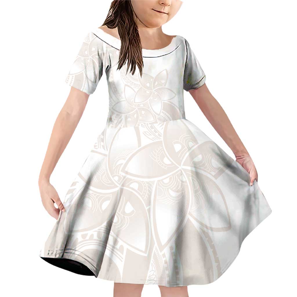 Polynesian Tribal Plumeria Lotu Tamaiti Family Matching Off Shoulder Short Dress and Hawaiian Shirt Pastel Nude LT9 Daughter's Dress Nude - Polynesian Pride