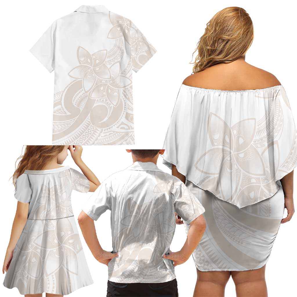 Polynesian Tribal Plumeria Lotu Tamaiti Family Matching Off Shoulder Short Dress and Hawaiian Shirt Pastel Nude LT9 - Polynesian Pride