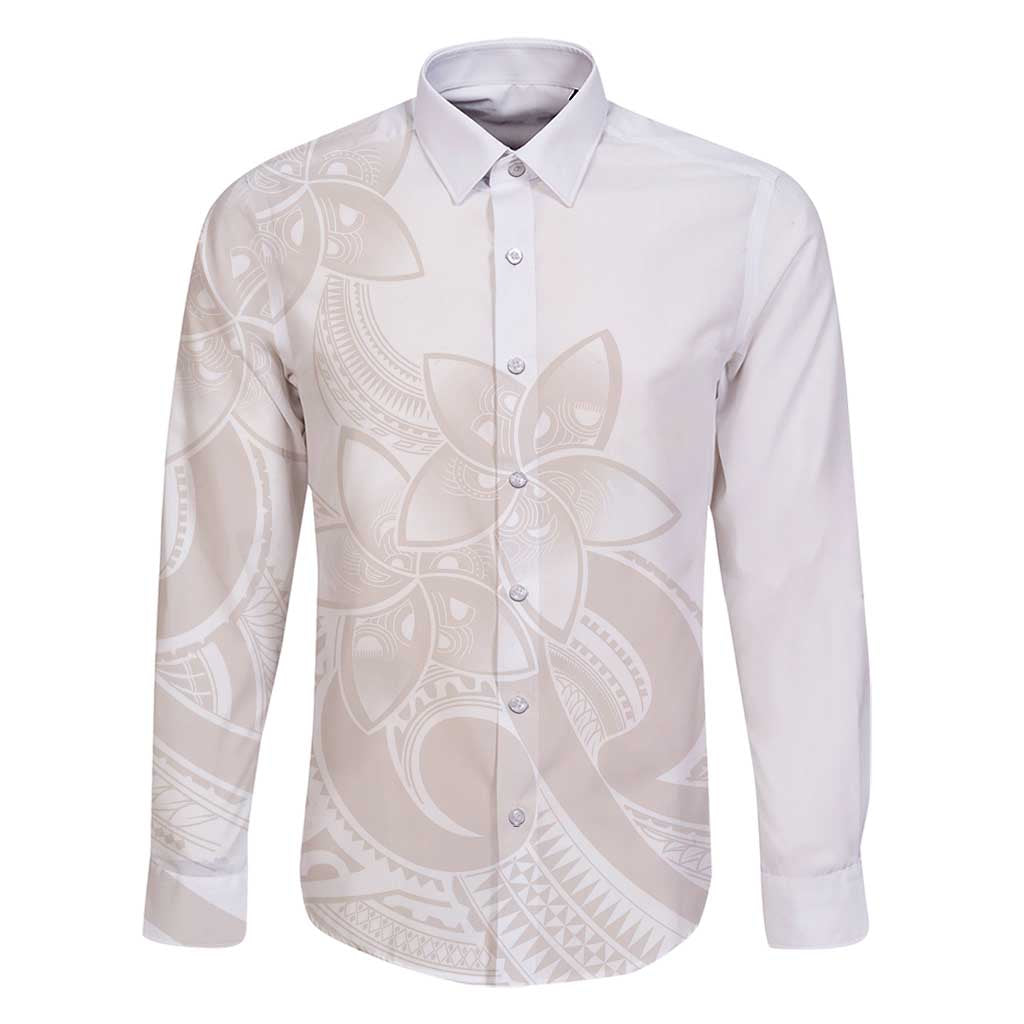 Polynesian Tribal Plumeria Lotu Tamaiti Family Matching Off Shoulder Short Dress and Hawaiian Shirt Pastel Nude LT9 Dad's Shirt - Long Sleeve Nude - Polynesian Pride