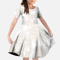Polynesian Tribal Plumeria Lotu Tamaiti Family Matching Puletasi and Hawaiian Shirt Pastel Nude LT9 Daughter's Dress Nude - Polynesian Pride