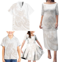 Polynesian Tribal Plumeria Lotu Tamaiti Family Matching Puletasi and Hawaiian Shirt Pastel Nude LT9 - Polynesian Pride