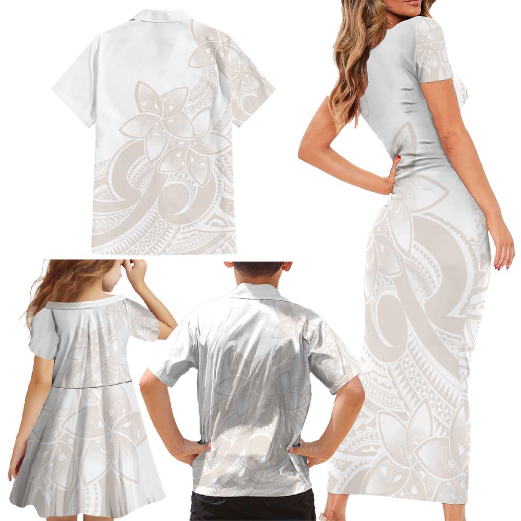 Polynesian Tribal Plumeria Lotu Tamaiti Family Matching Short Sleeve Bodycon Dress and Hawaiian Shirt Pastel Nude - Polynesian Pride