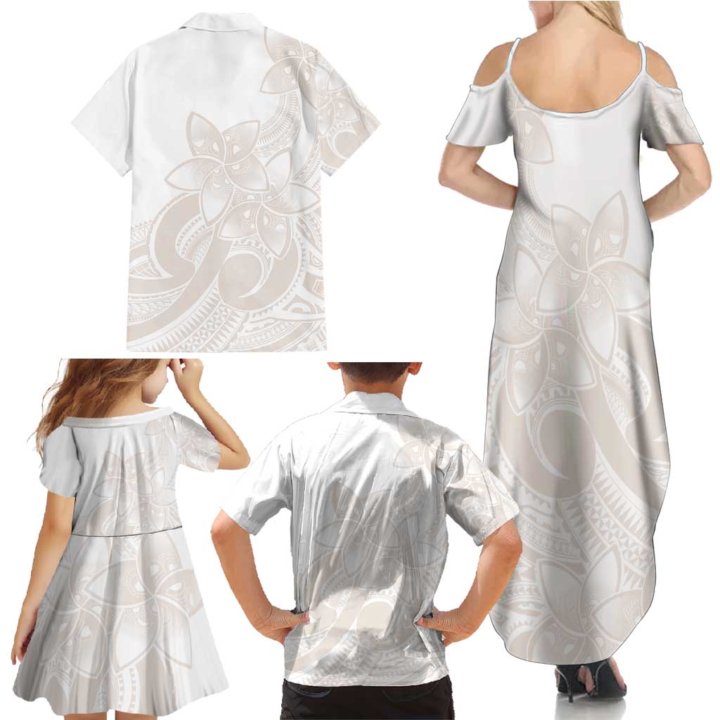 Polynesian Tribal Plumeria Lotu Tamaiti Family Matching Summer Maxi Dress and Hawaiian Shirt Pastel Nude - Polynesian Pride