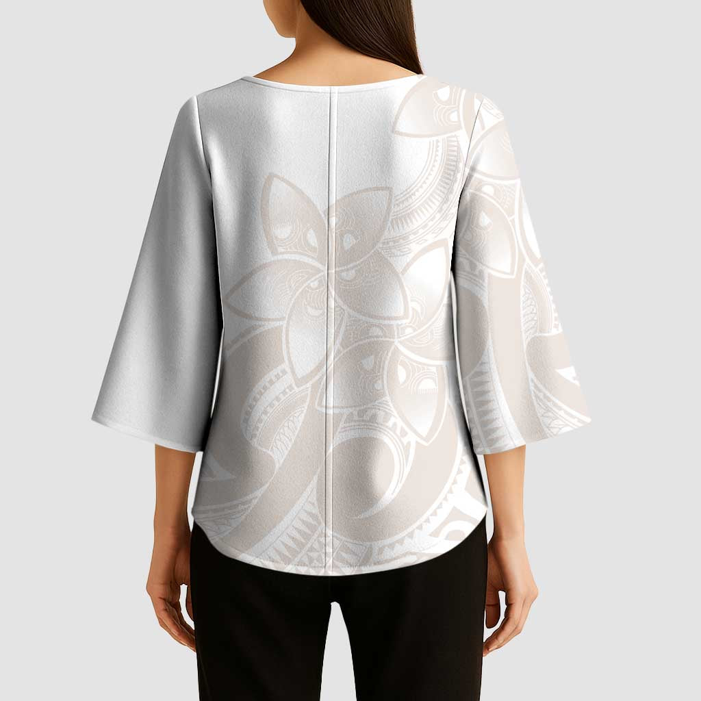 Polynesian Tribal Plumeria Lotu Tamaiti Kimono Sleeve Blouse Pastel Nude - Polynesian Pride