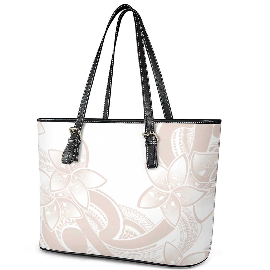 Polynesian Tribal Plumeria Lotu Tamaiti Leather Tote Bag Pastel Nude - Polynesian Pride