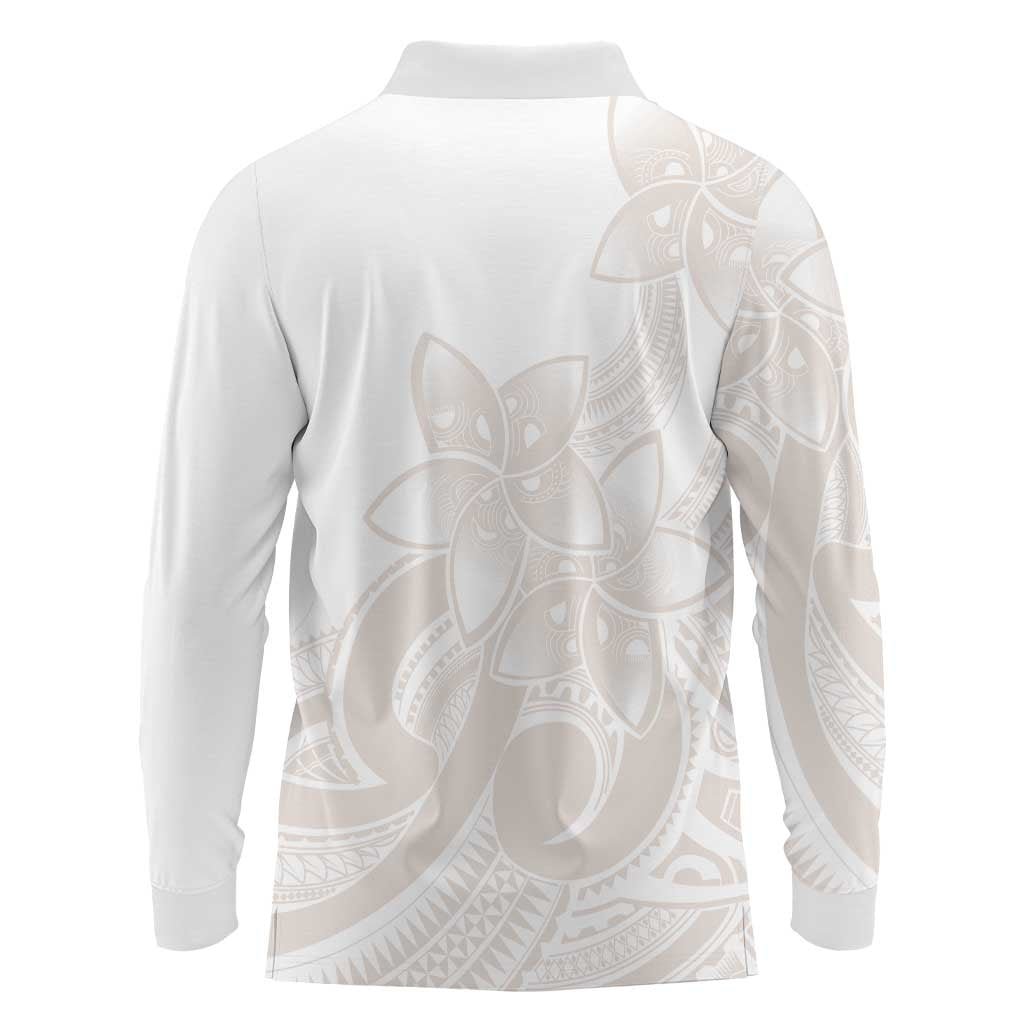 Polynesian Tribal Plumeria Lotu Tamaiti Long Sleeve Polo Shirt Pastel Nude LT9 - Polynesian Pride