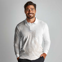 Polynesian Tribal Plumeria Lotu Tamaiti Long Sleeve Polo Shirt Pastel Nude LT9 - Polynesian Pride