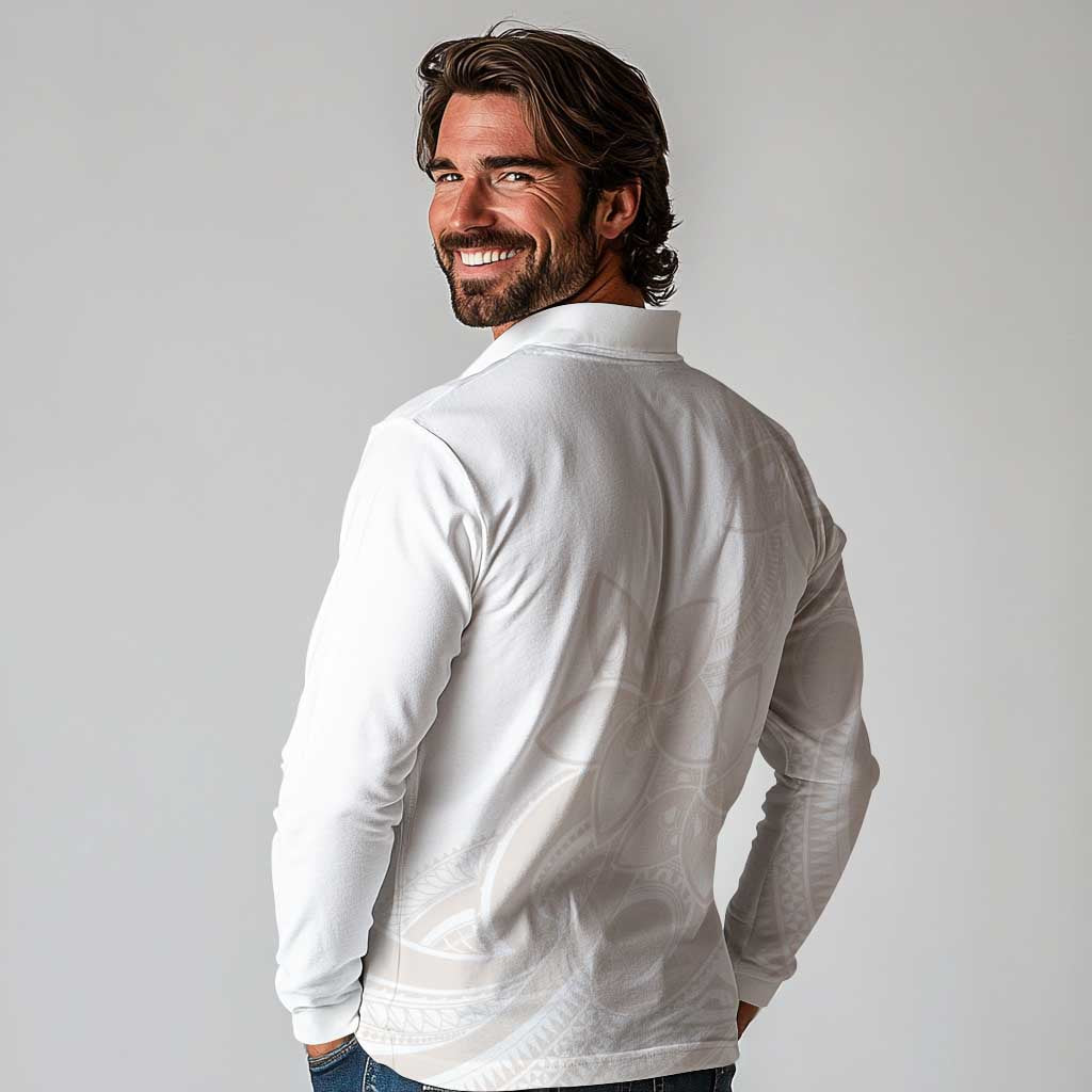 Polynesian Tribal Plumeria Lotu Tamaiti Long Sleeve Polo Shirt Pastel Nude LT9 - Polynesian Pride