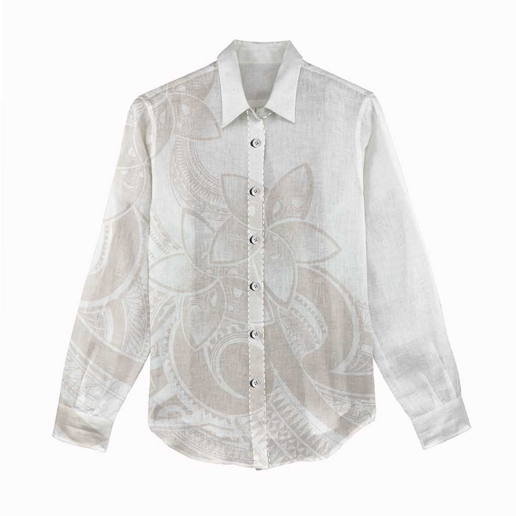 Polynesian Tribal Plumeria Lotu Tamaiti Women Casual Shirt Pastel Nude - Polynesian Pride