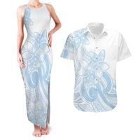Polynesian Tribal Plumeria Lotu Tamaiti Couples Matching Tank Maxi Dress and Hawaiian Shirt Pastel Sky Blue - Polynesian Pride