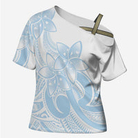 Polynesian Tribal Plumeria Lotu Tamaiti Cross Shoulder Shirt Pastel Sky Blue LT9 Female Blue - Polynesian Pride