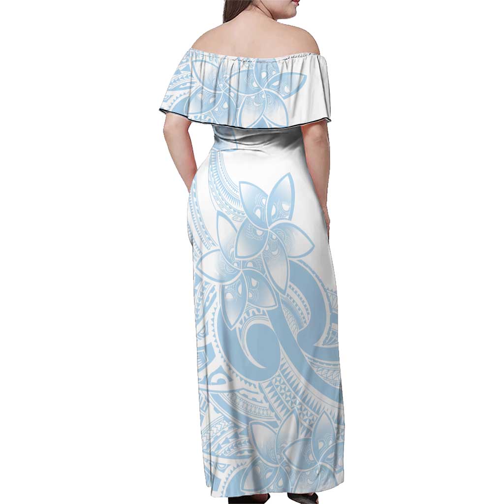 Polynesian Tribal Plumeria Lotu Tamaiti Family Matching Off Shoulder Maxi Dress and Hawaiian Shirt Pastel Sky Blue - Polynesian Pride